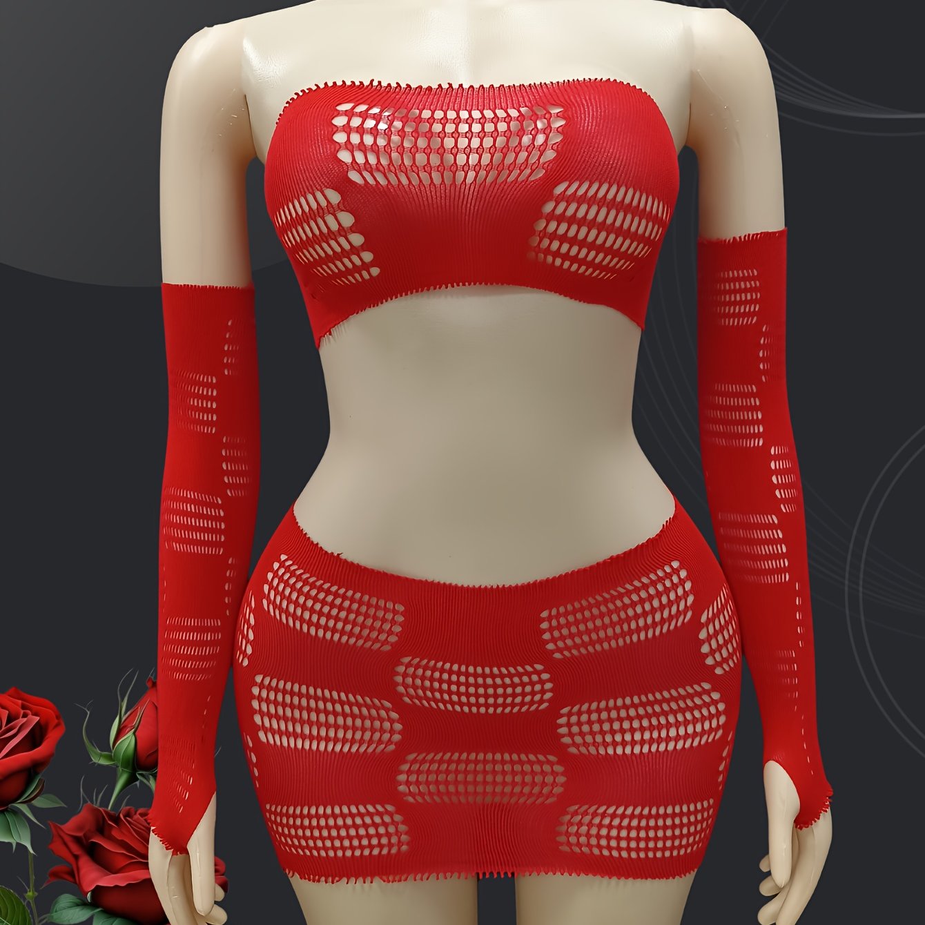 Plus Size Mesh Cutout Skirt Set With Sheer Camisole and Sleeve Cover