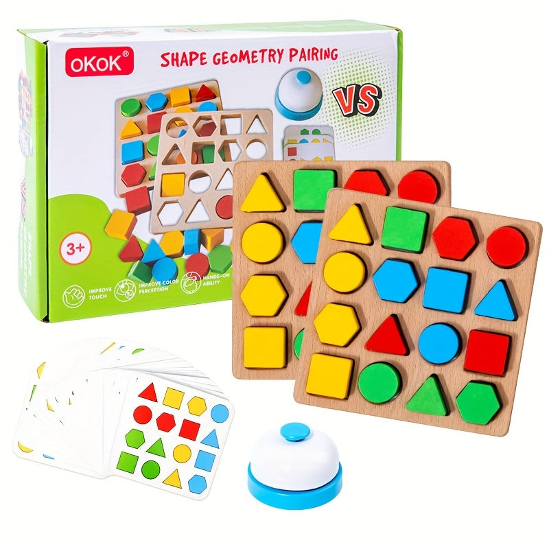 Wooden Dual-Player Battle Game for Kids with Geometric Shape Matching and Building Blocks