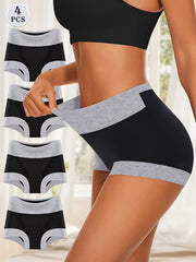 Rang blokli uzluksiz Boyshorts ayollar uchun 4-to'plam paxta elastik qulay ichki kiyim