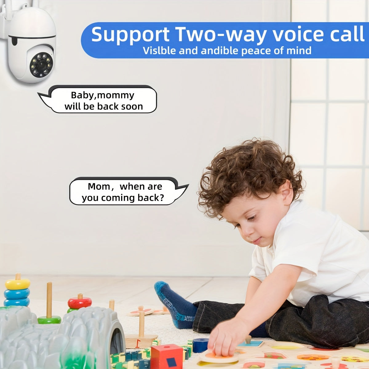 1080P HD Indoor Home Security Camera with Full-Color Night Vision Two-Way Audio PTZ Motion Tracking Wall Mount