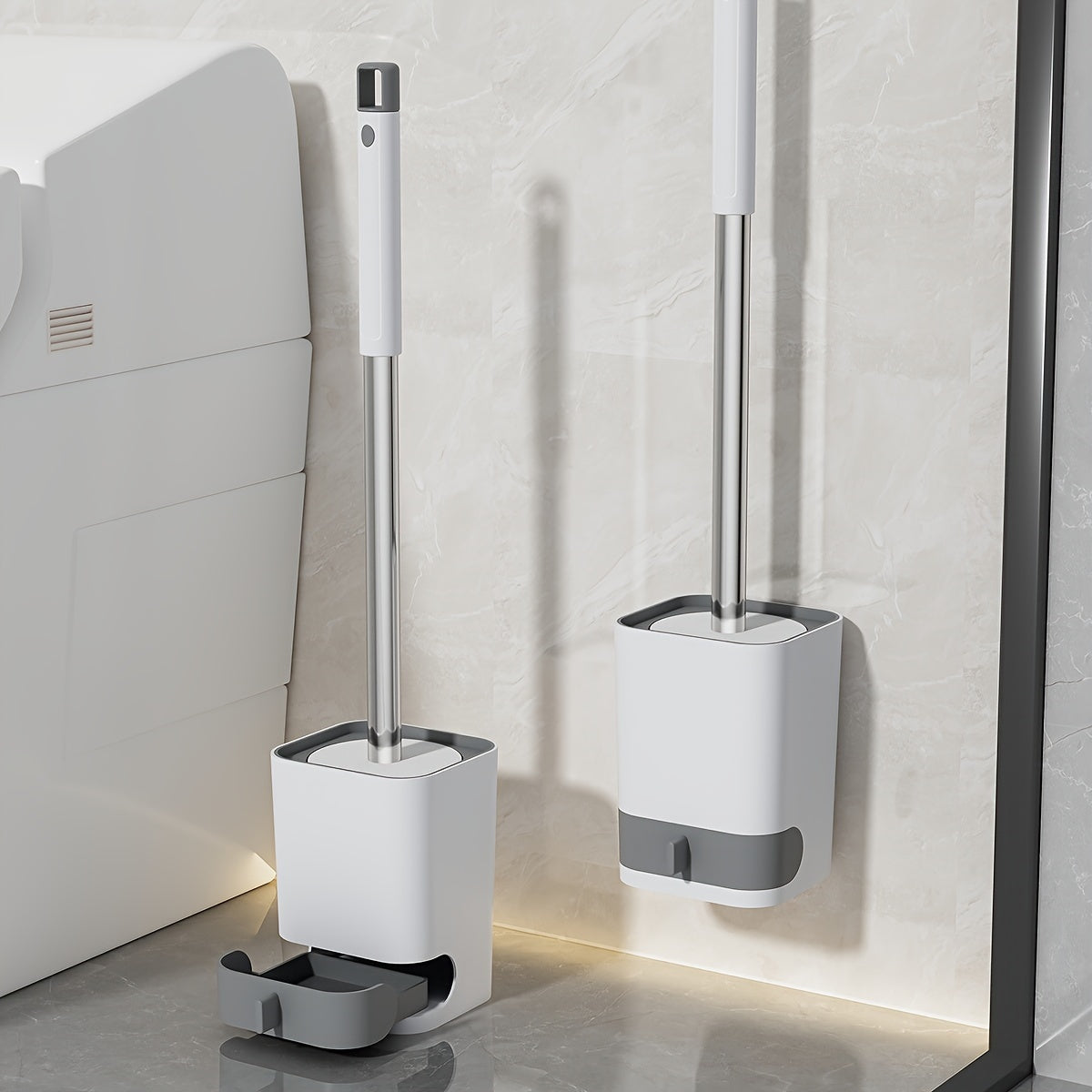 Long-Handle Toilet Brush with Drain Holder, Flexible No-Dead-Corner Design