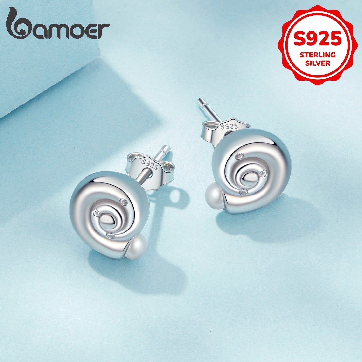 Women’s Seashell Stud Earrings Hypoallergenic 925 Silver Faux Pearl Inlay