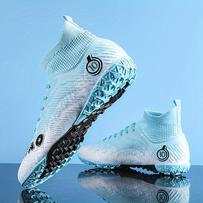 Men's High Top Turf Football Boots Outdoor Anti-Skid Breathable Lace-Up Soccer Cleats