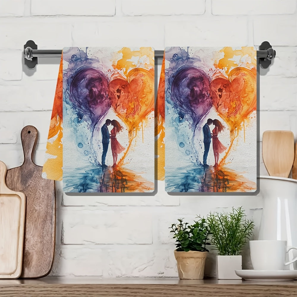 Набор из 2 кухонных полотенец с любовной тематикой, ультра-мягкие, впитывающие, 16x24 дюймов