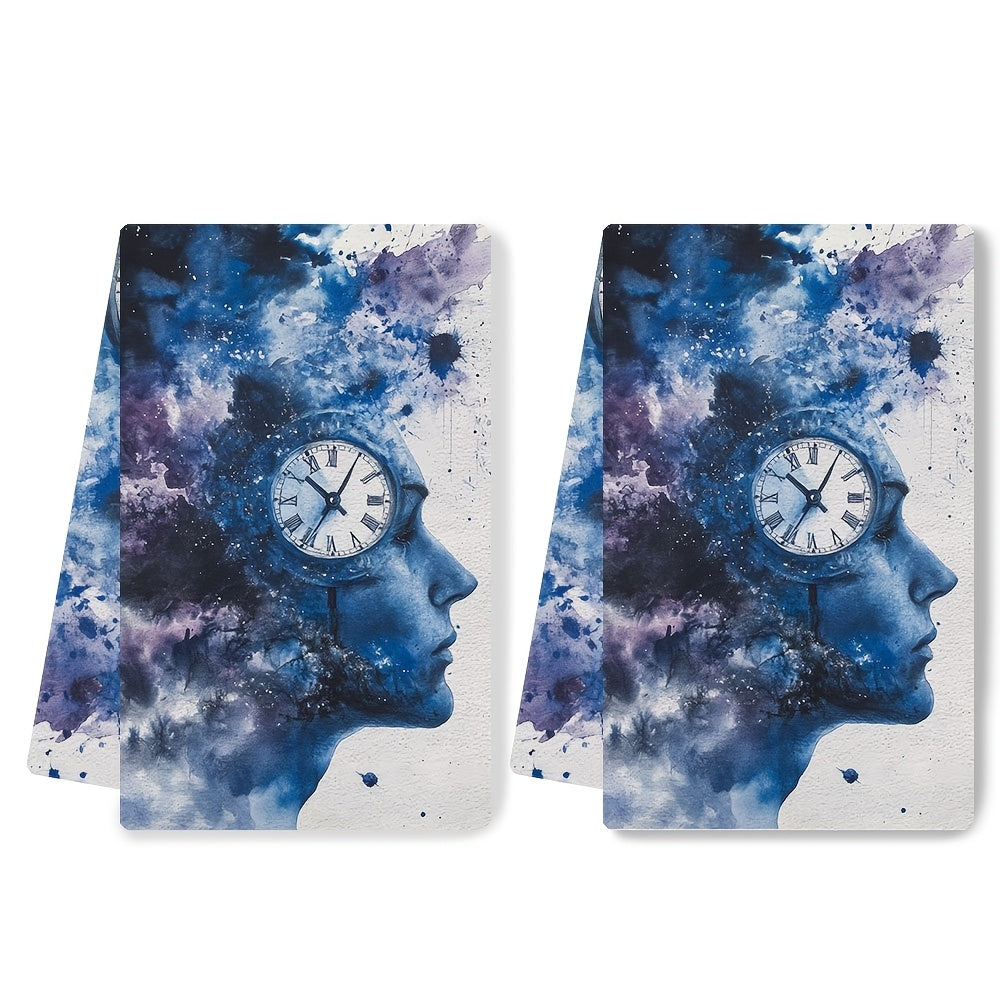 2-Pack Plush Kitchen Towels Cosmic Brain Space Design 16x24 Inches Absorbent