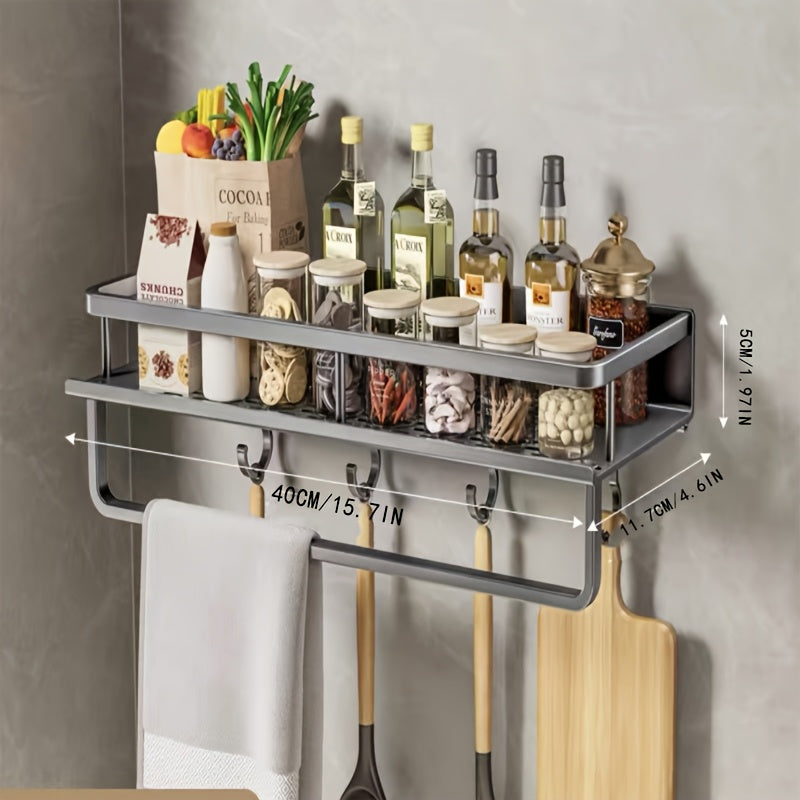 Aluminum Wall-Mount Spice Rack Kitchen Organizer for Spices and Cookware