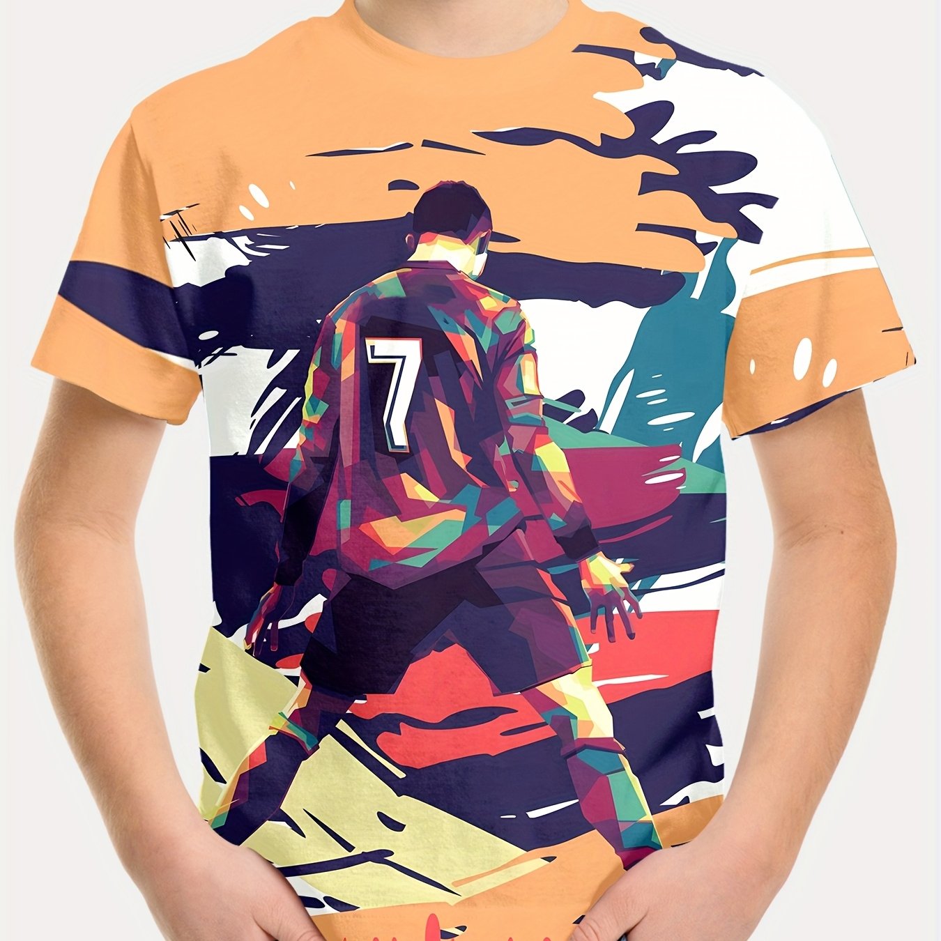 Yigitlar uchun futbol formasi T-shirt, qisqa qo‘l, krujka bo‘yi, polyester, grafik sport, kundalik kiyim