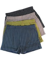Men's 4-Pack Plaid Print Loose Fit Underwear Polyester Spandex Shorties