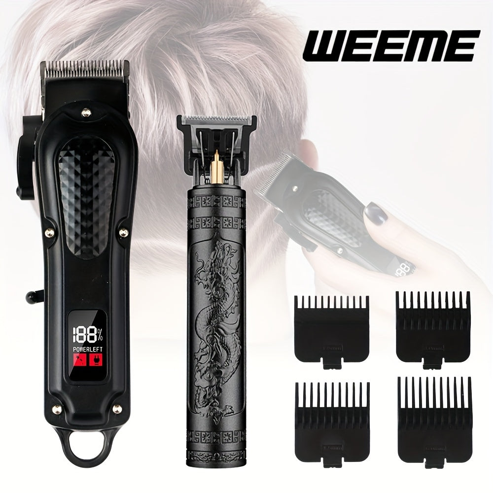 Set de cortapelos eléctricos negros con pantalla LCD, carga por USB y batería de litio recargable