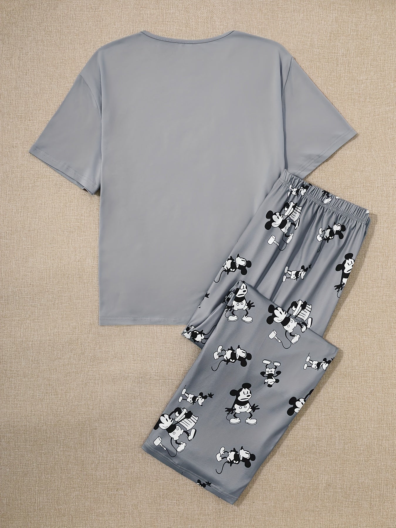 Plus Size Women's Cotton Loungewear Set with Cartoon Mouse Print Pajamas