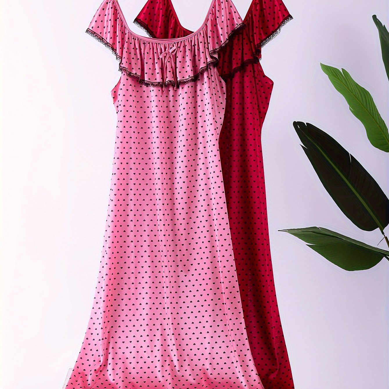 Women's Pajama Set Heart Print Long Sleeve Dress Sleepwear