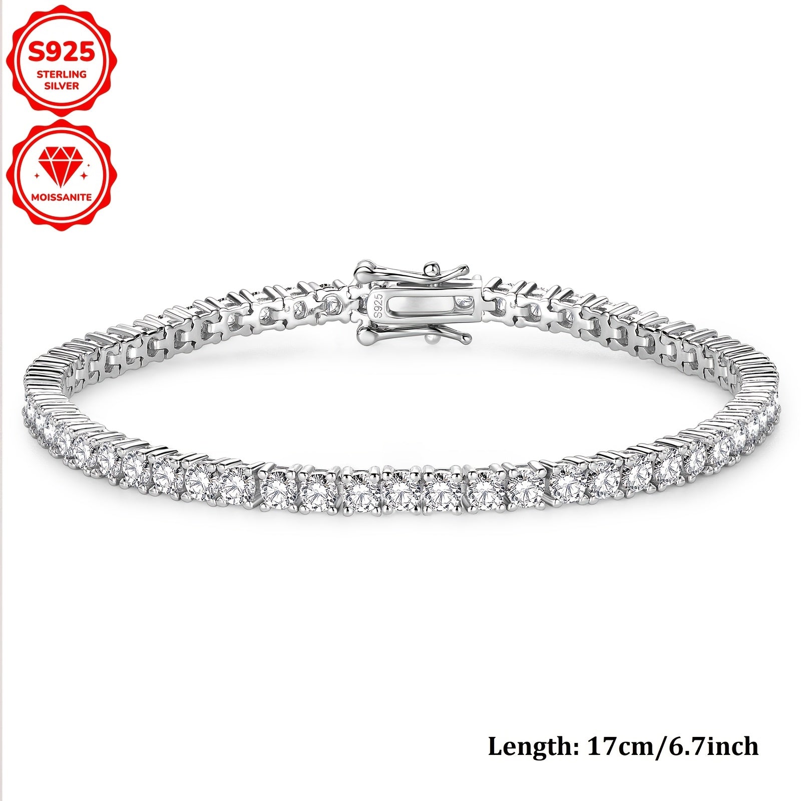 Sterling Silver Moissanite Tennis Bracelet 3mm 5.4ct Gold Plated for Weddings and Gifts