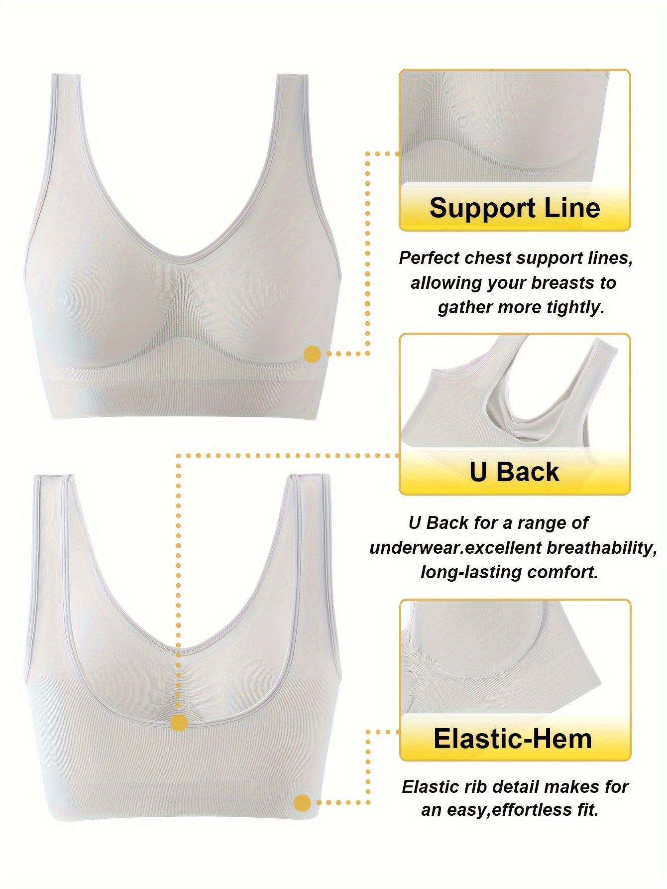 Wireless Full Coverage Seamless Tank Bra for Women with Push-Up Support