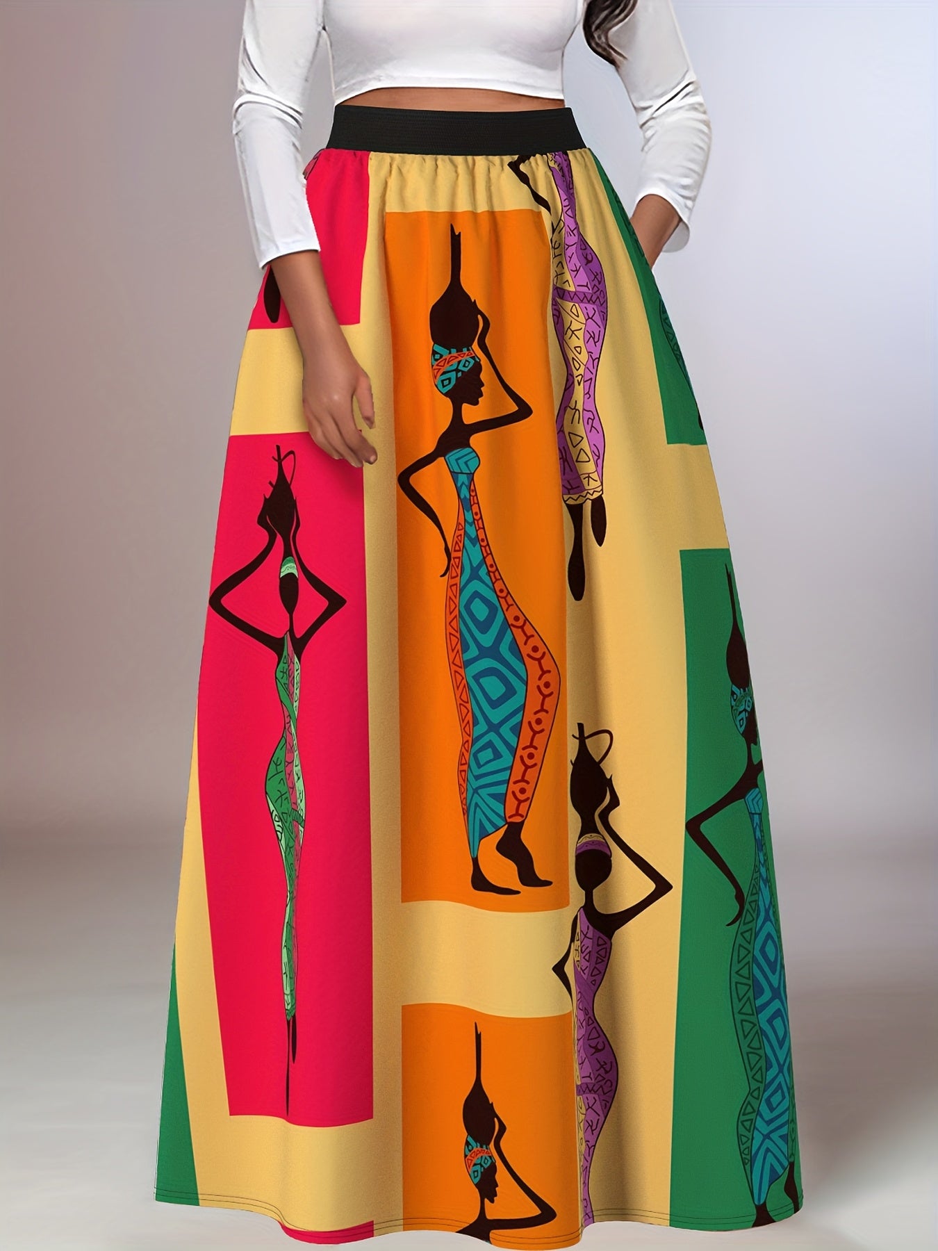 Women's Maxi Skirt Polyester Flowy Geometric Print Casual or Cultural Wear