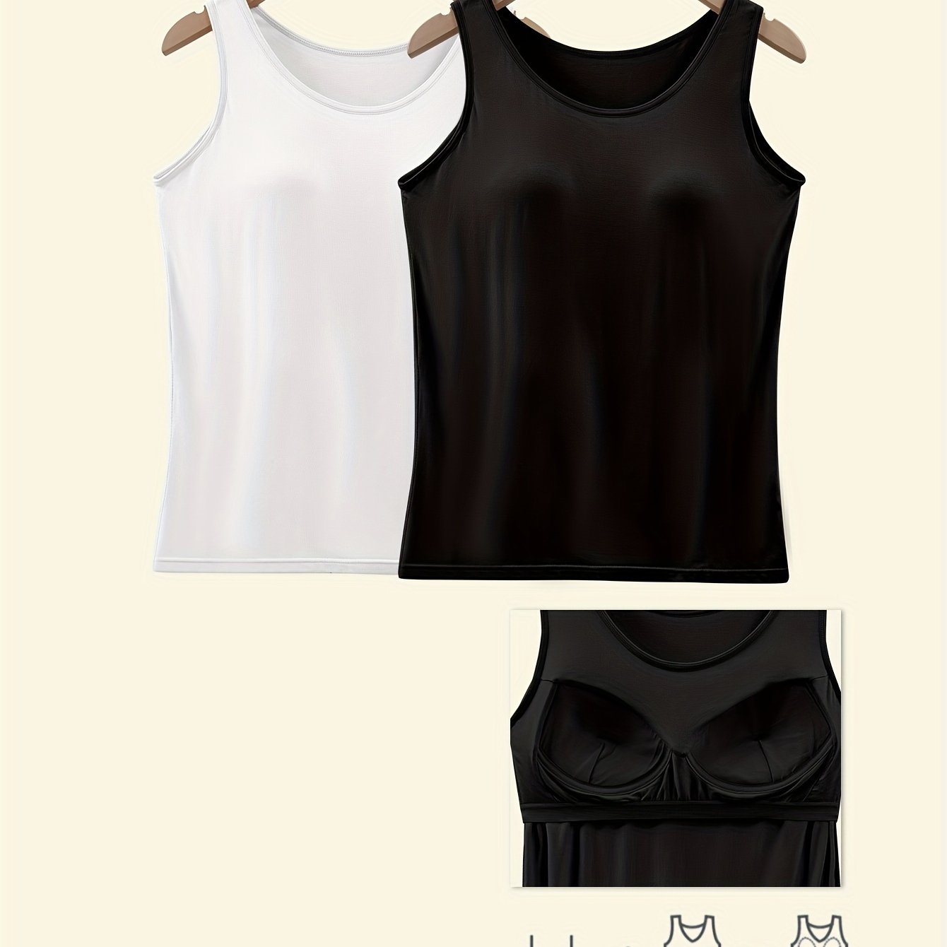 Plus Size Women's V-Neck Tank Tops Pack with Pads Solid Color Sleeveless