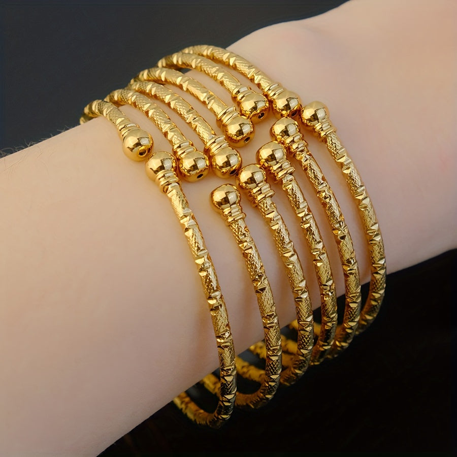 Gold Plated Iron Bracelet Set with Double-Headed Beads for Women 6 Pieces