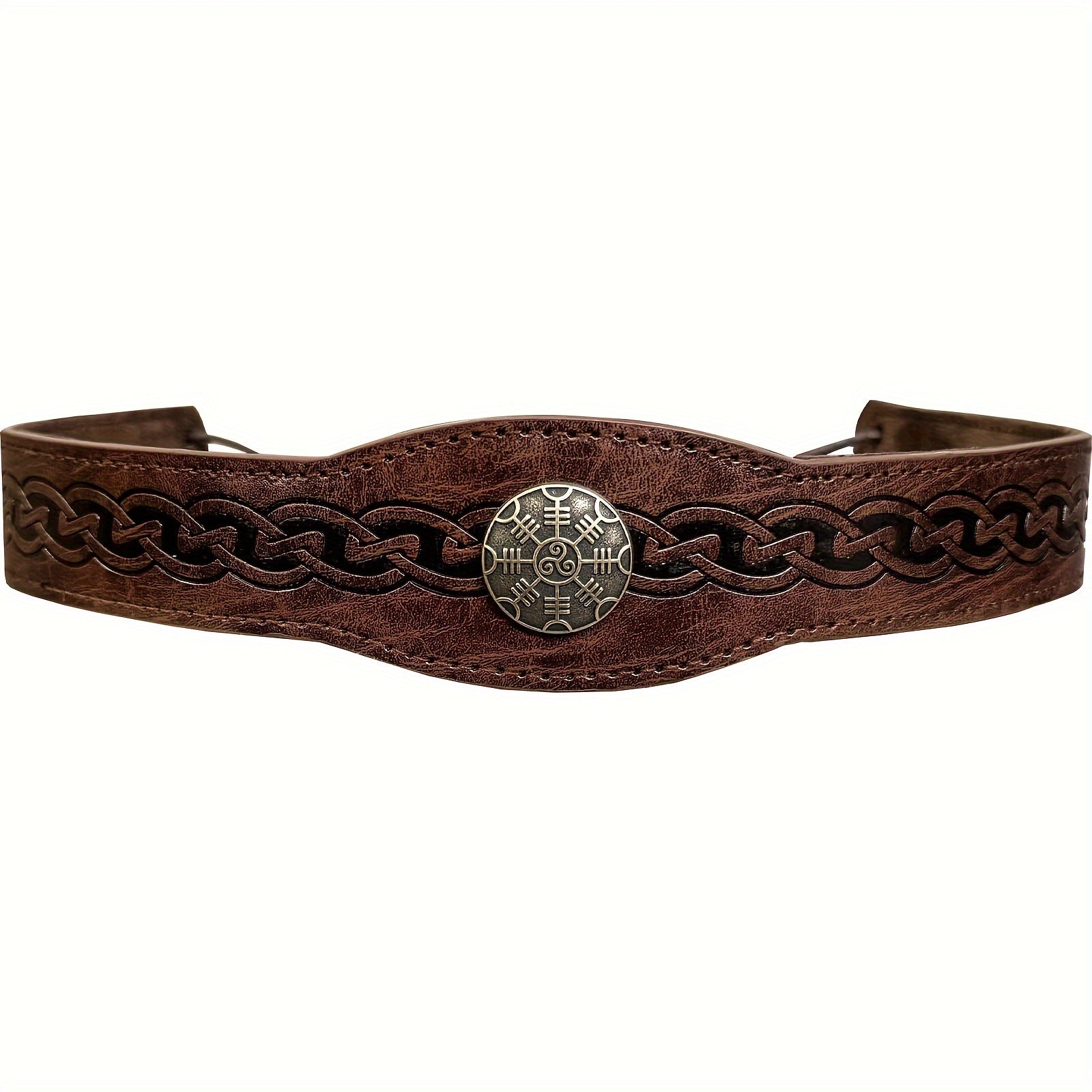 Faux Leather Headband with Embossed Design Adjustable Medieval Renaissance Cosplay Accessory