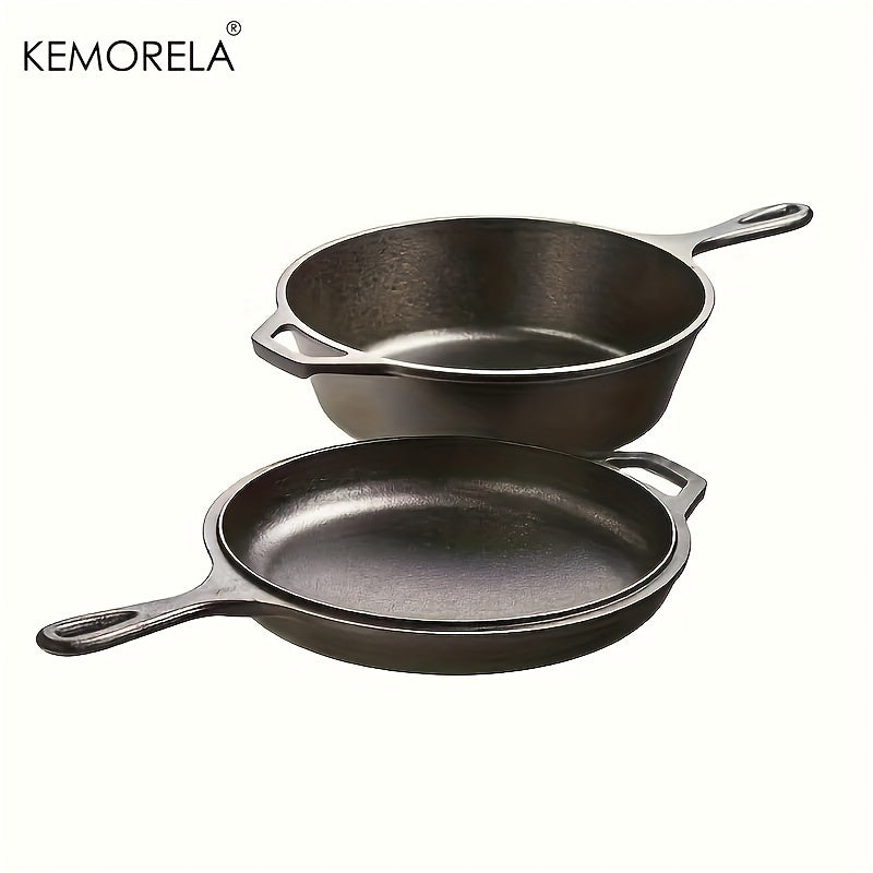 2-Piece Cast Iron Cookware Set Non-Stick Skillet and Saucepan for Camping and Wok Cooking