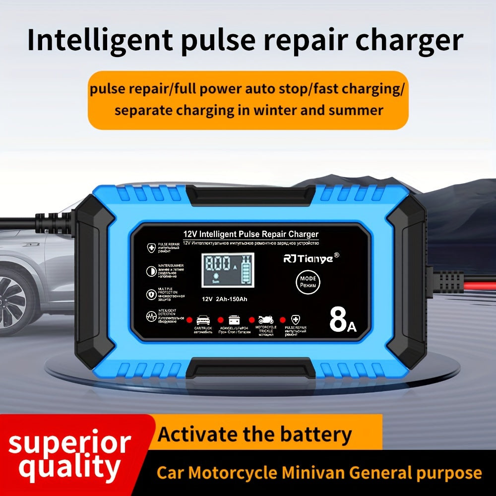 12V 8A Car Battery Charger with LCD Display Smart Fast Repair for Lead-Acid Batteries
