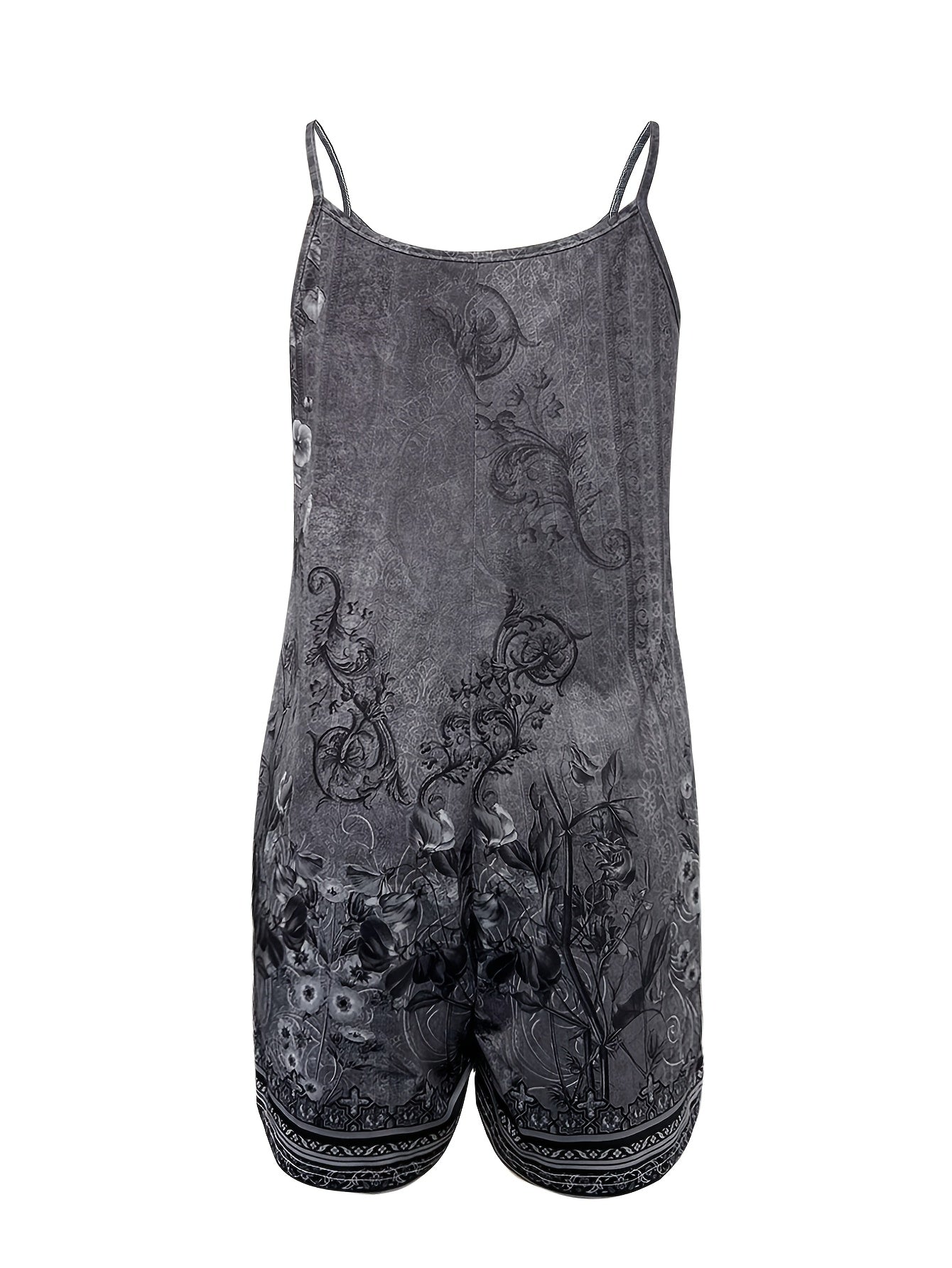 Mono casual de verano para mujer talla plus con estampado floral, con tirantes finos y bolsillos