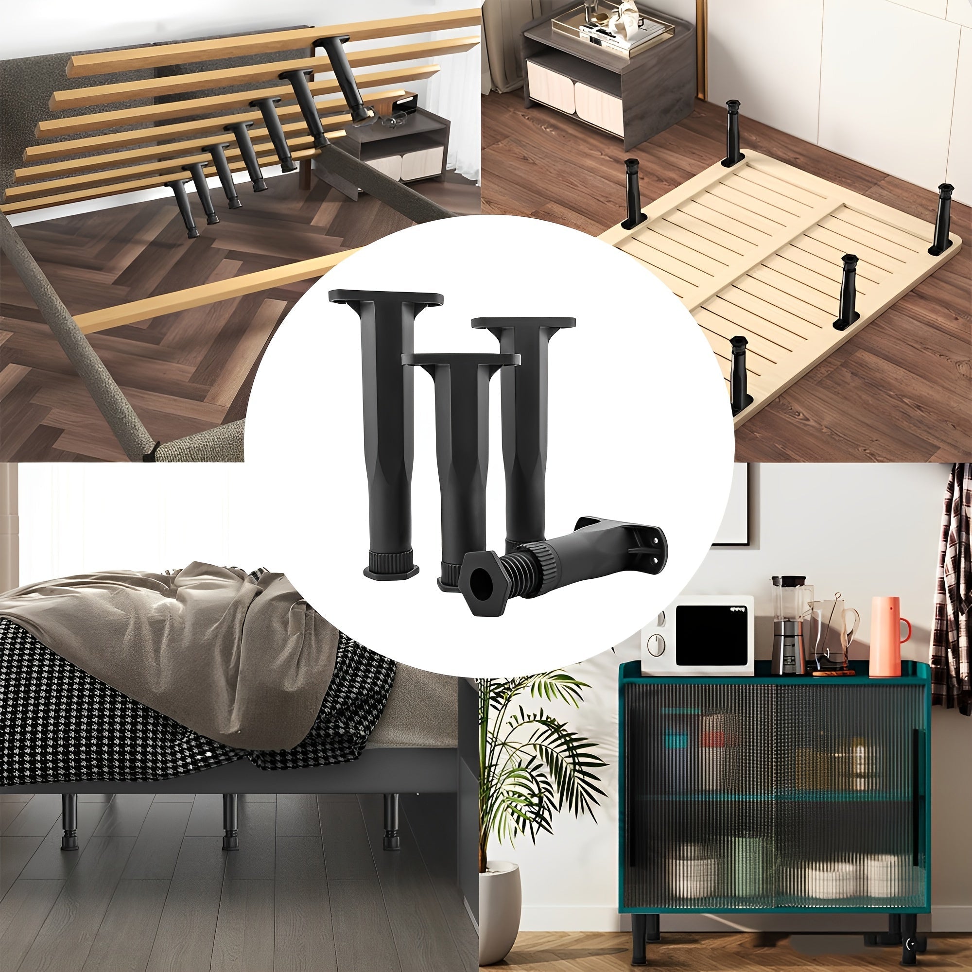 4 ta sozlanadigan yotoq ramkasi qo'llab-quvvatlash oyoqlari to'plami, 27.94sm-38.1sm - yotoqlar, divanlar va shkaflar uchun kuchli markaziy qo'llab-quvvatlash - mustahkam plastik bilan yaxshilangan barqarorlik