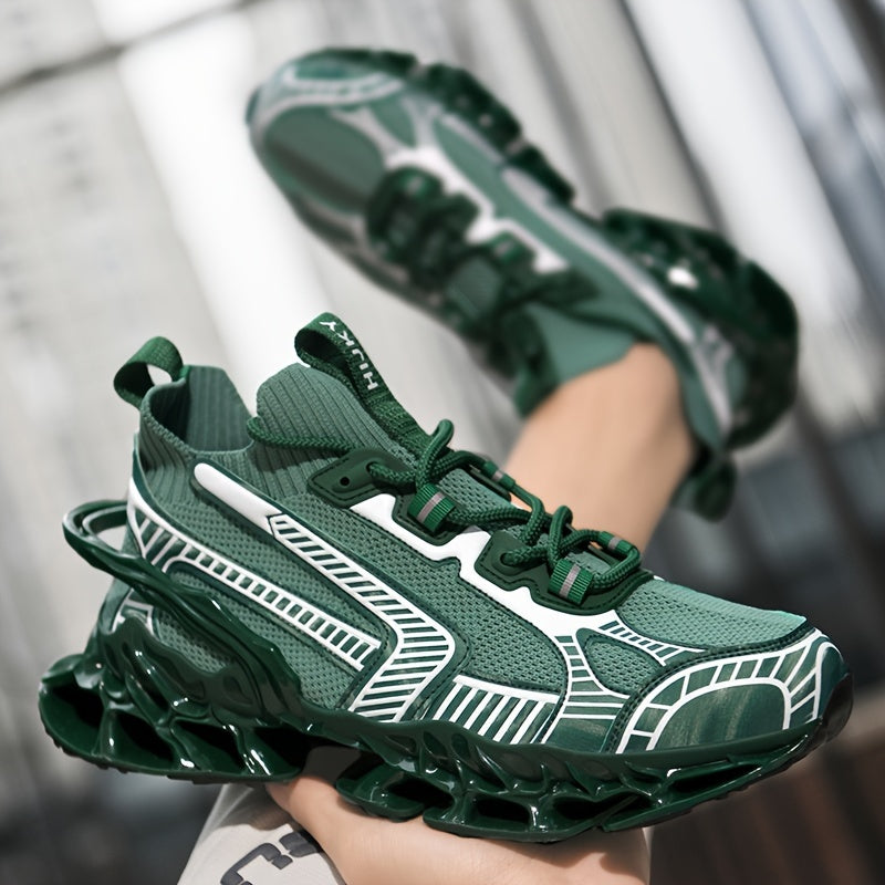 Men's Striped Fabric Sneakers with Shock Absorption for Outdoor Activities