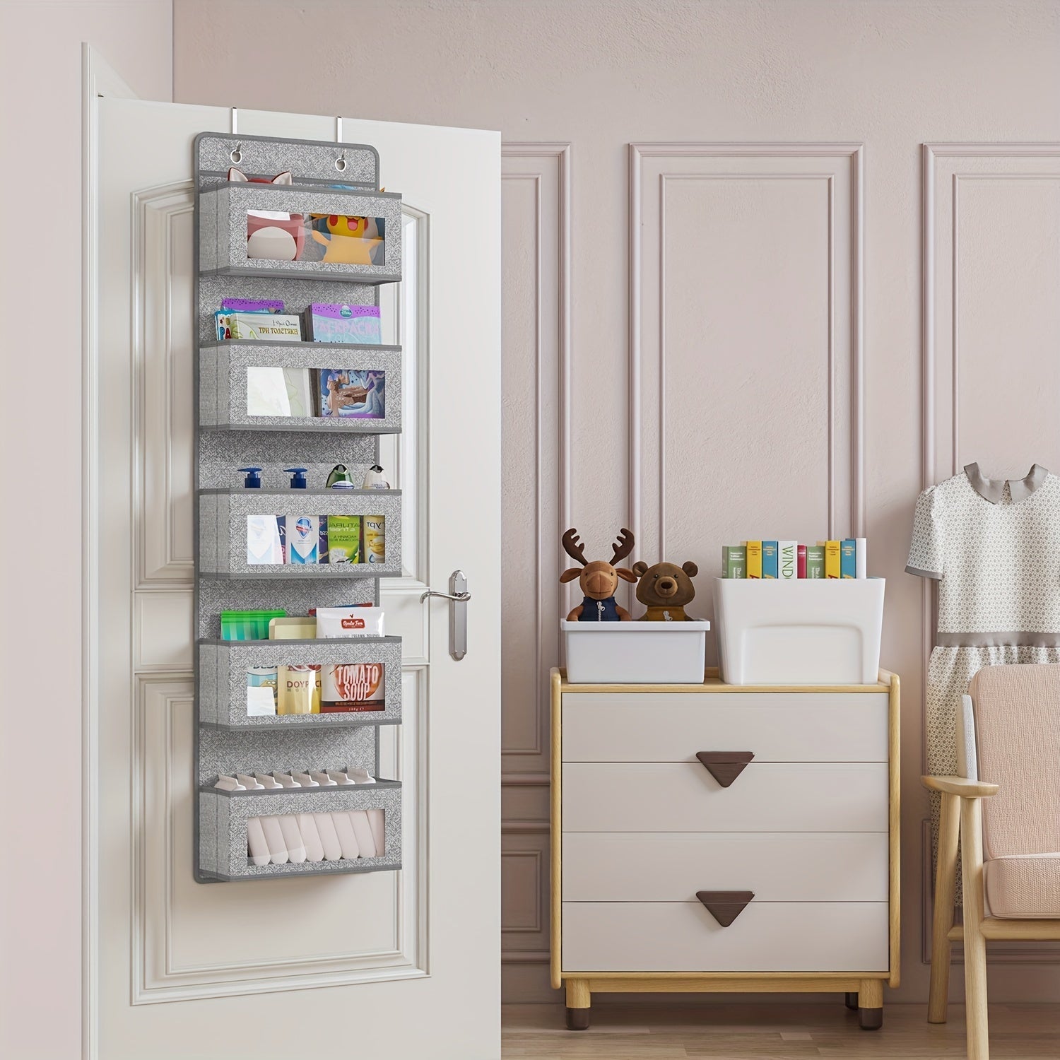 Wall Mounted Organizer Storage with 2 Metal Hooks for Wardrobe Closet Bathroom Kitchen