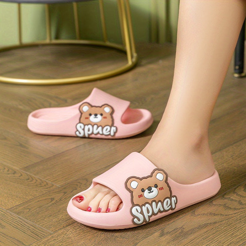 Women's Cartoon Bear Print Slides Casual Soft Sole Pillow Shoes