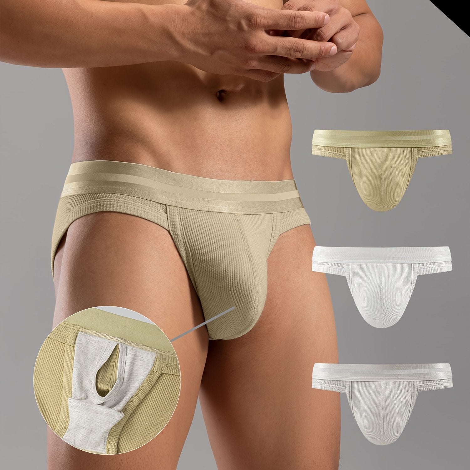 Men's Breathable Solid Color Triangle Briefs with Large Pouch 3-Pack