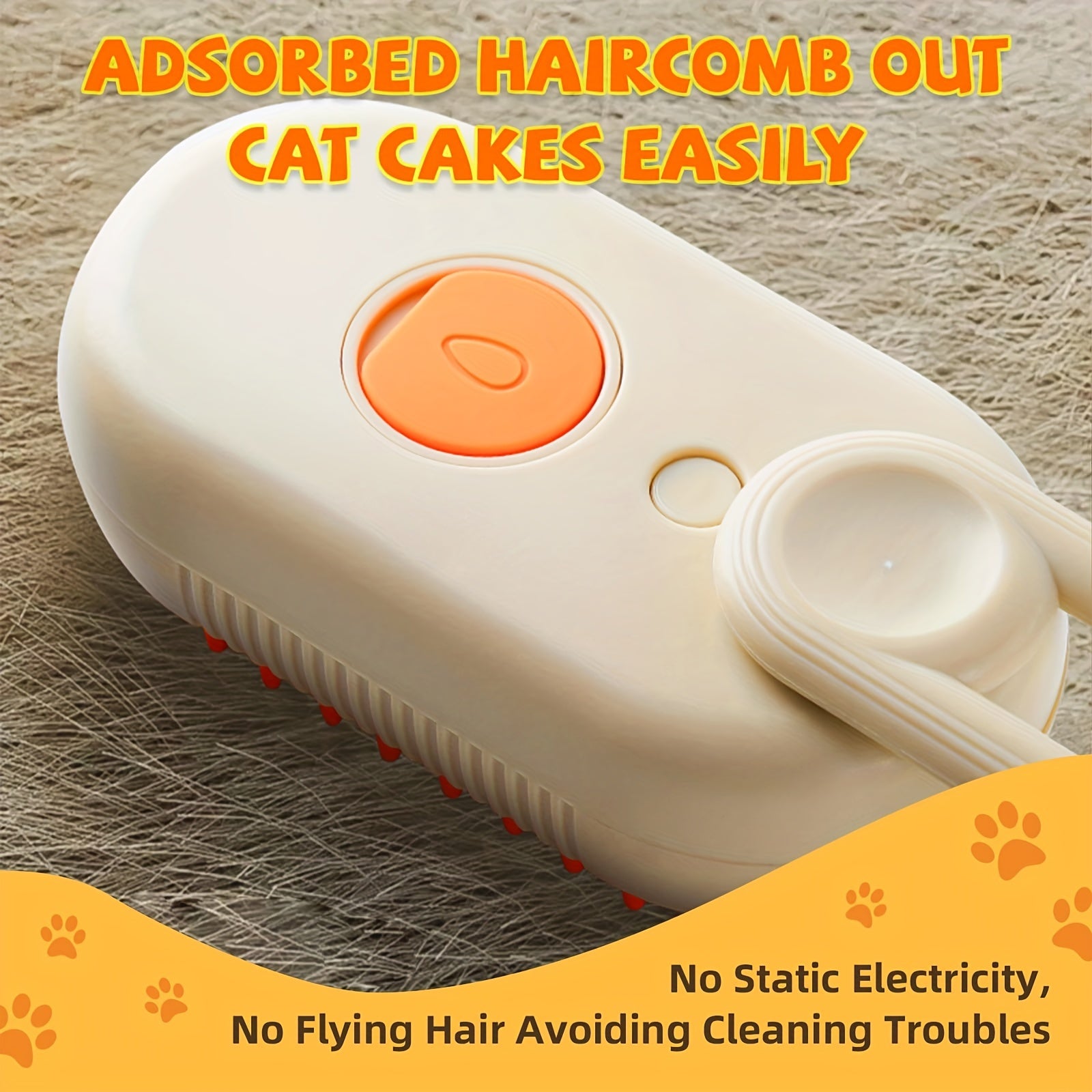Rechargeable 3-in-1 Steam Pet Grooming Brush for Cats and Dogs Self-Cleaning Massage Hair Removal