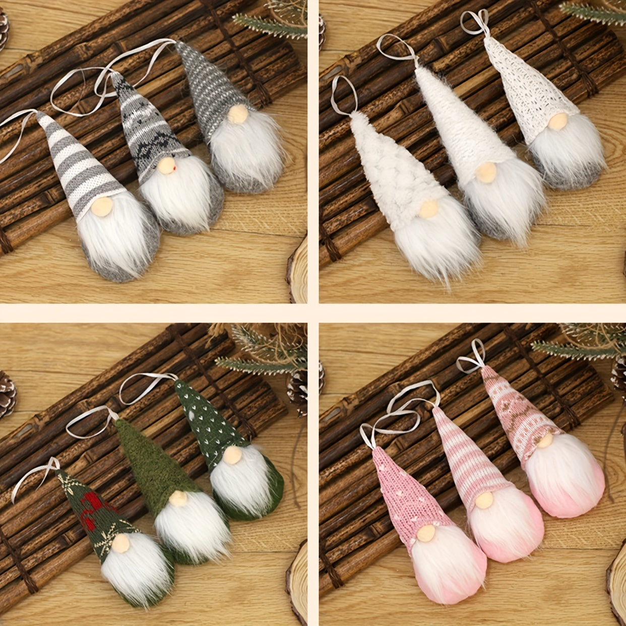 Set of 3 Christmas Gnome Ornaments for Tree Decoration and Home Decor