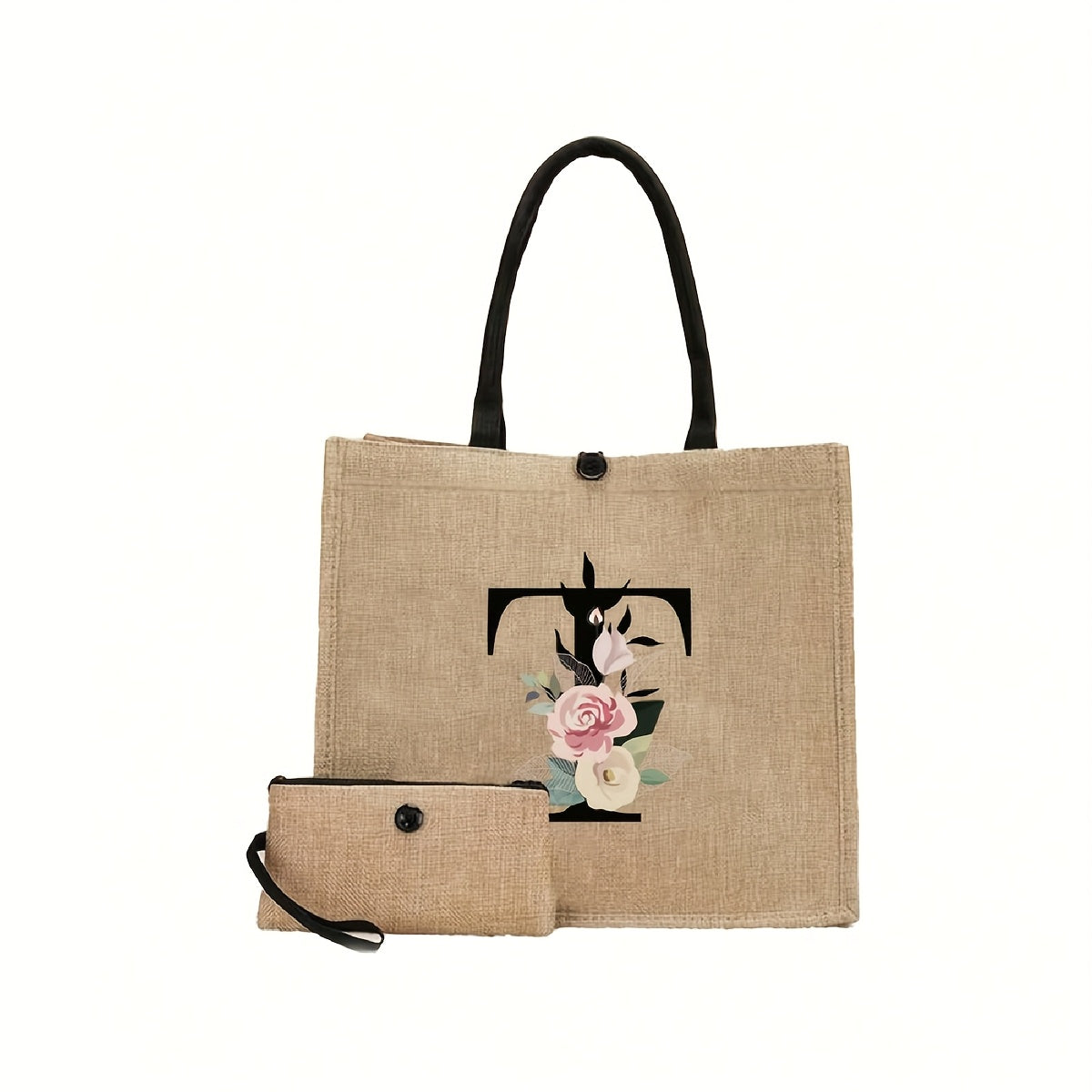 Linen Handbag Large Capacity Travel Makeup Teacher Tote Shopping Bag Khaki