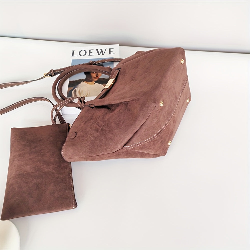 Superhero-Inspired Tote Bag Set Large Capacity Durable Fabric Coffee Light Brown