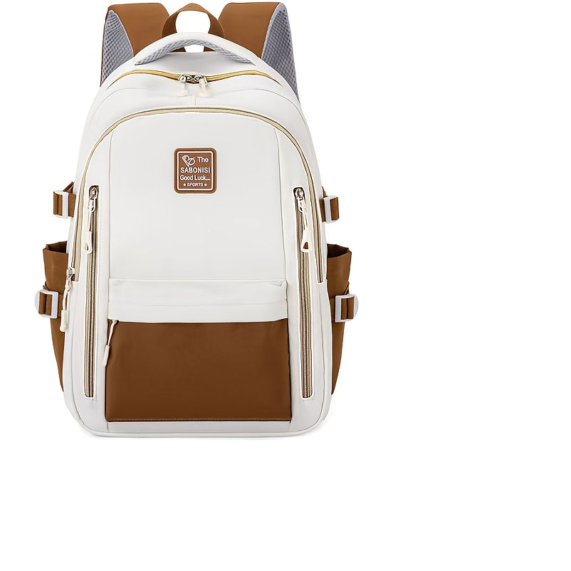 Two-Tone Water-Resistant Nylon Backpack for Students Casual Daypack with Organized Storage