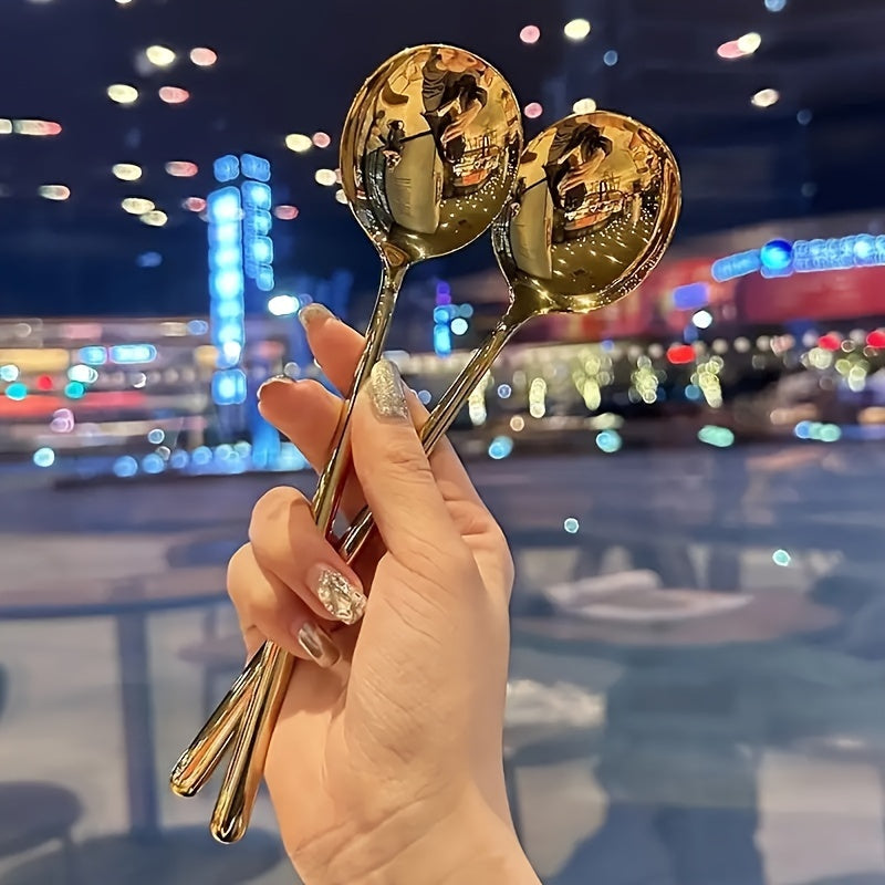 2 ta zanglamaydigan po'latdan yasalgan uzoq tutqichli xizmat qilish qoshlari to'plami, bardoshli, oson tozalanadi