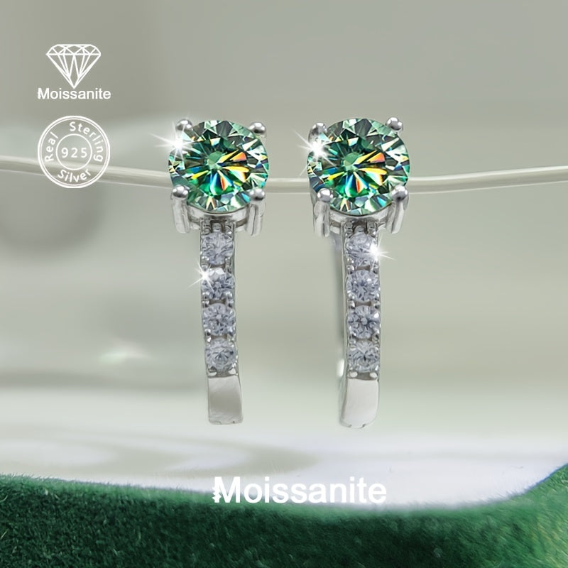 2 Carat Blue Green Moissanite Hoop Earrings Sterling Silver for Women