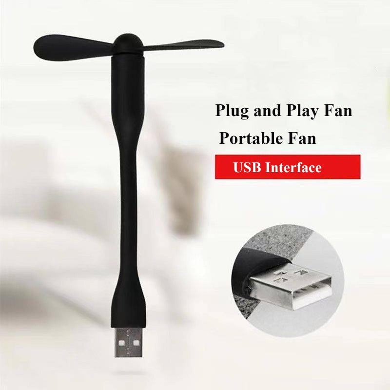 4pcs USB Fan and LED Light Combo Black White Adjustable Head Portable Desk Fan for Office Study Outdoor