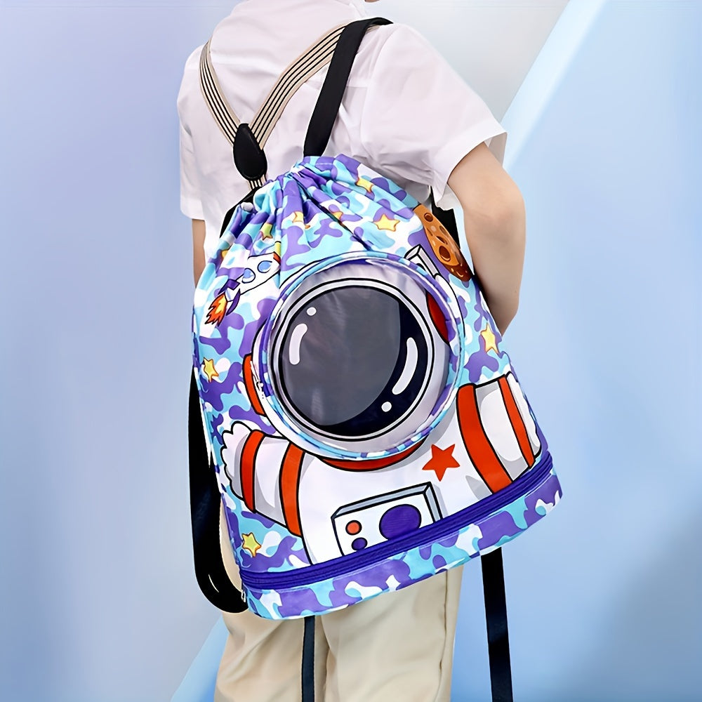 Purple Waterproof Sports and Travel Bag with Dry Wet Separation and Cartoon Design