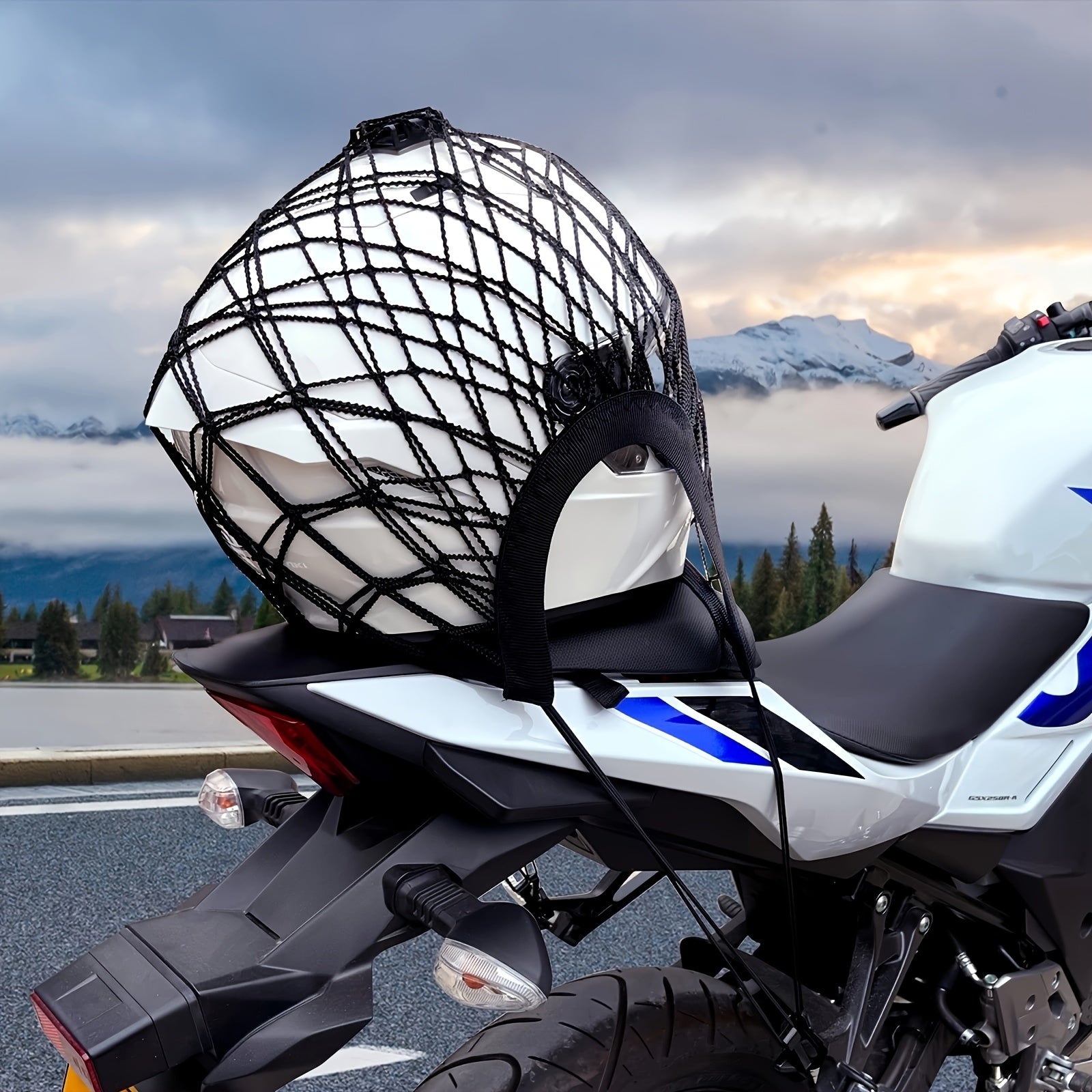 Motorcycle Helmet Cargo Net Organizer with Double Layer and Hooks