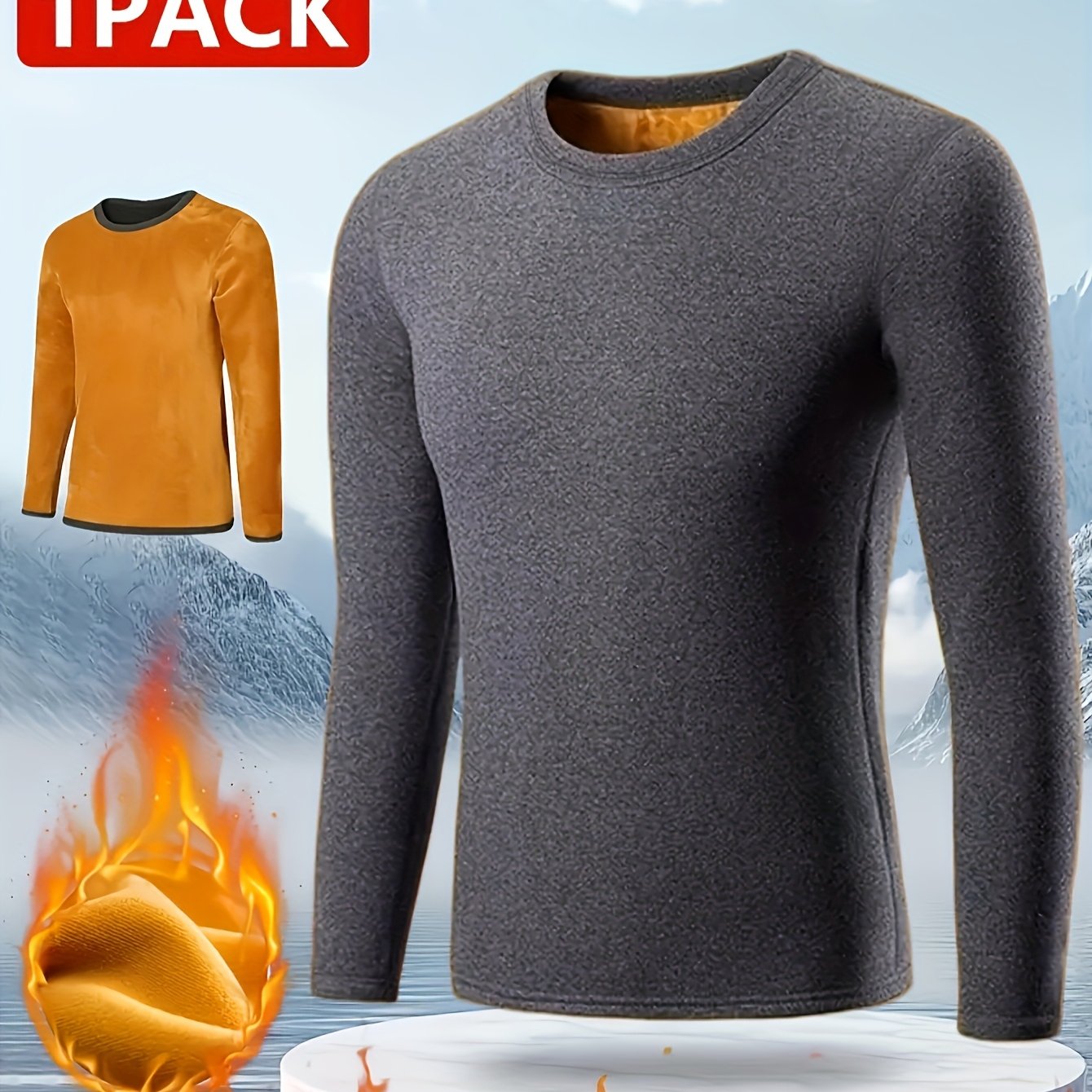 Men's Winter Thermal Top in Golden Velvet Slim Fit Crew Neck for Outdoor Activities