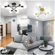 Modern Metal Chandelier with 6 Lights Black and Gold Flush Mount for Bedroom Kitchen Dining