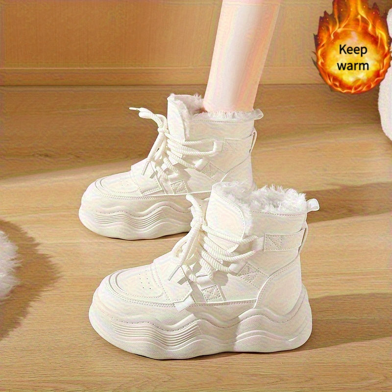 Women's Fleece Lined Winter Boots Flat Chunky Sole Warm Shoes