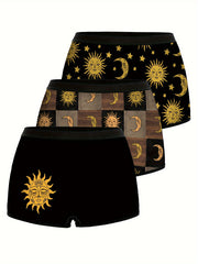 Girls Boyshort Panties 3 Pack Sun Moon Stars Print Stretchy Polyester