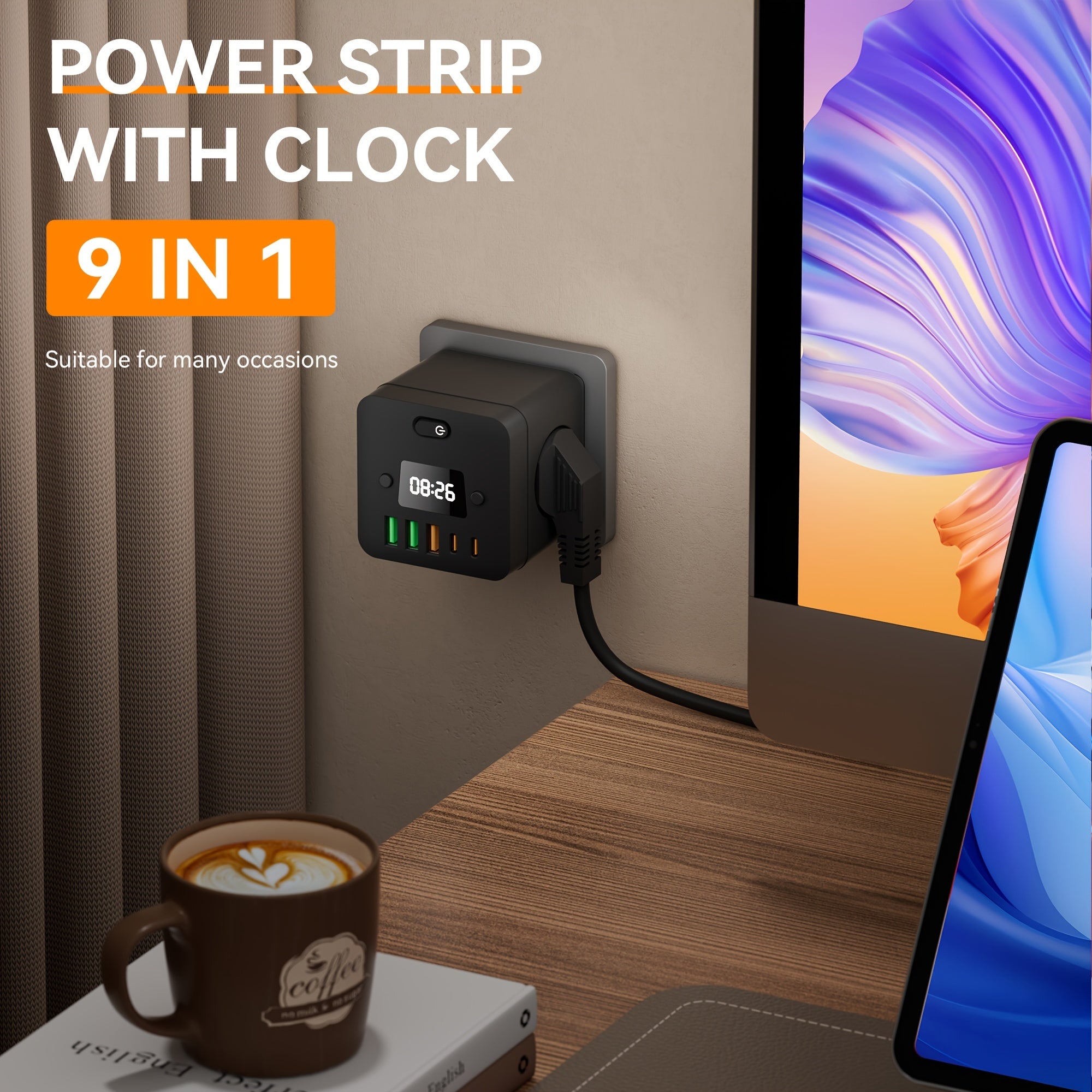 9 in 1 Power Strip with USB-C Surge Protector Wall Outlet European Standard Plug