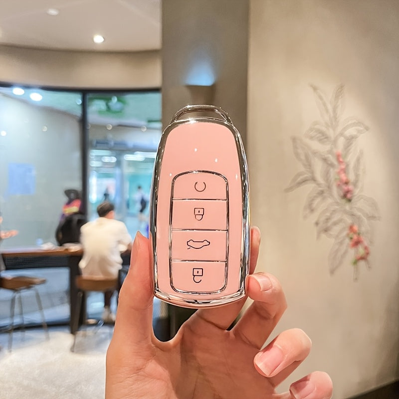 Pink TPU Key Fob Cover with Crystal-Accented Shell for Car Remote