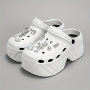 Women's Rhinestone Bear Decor Clogs Casual Hollow Out Garden Shoes