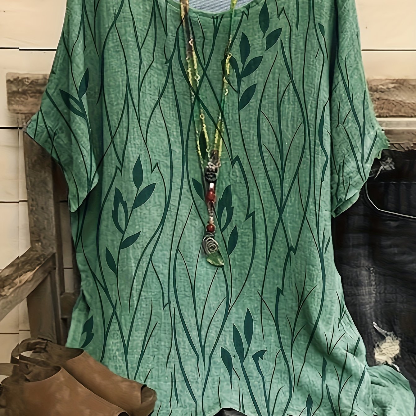 Летняя домашняя блузка для женщин больших размеров с дышащим принтом листьев