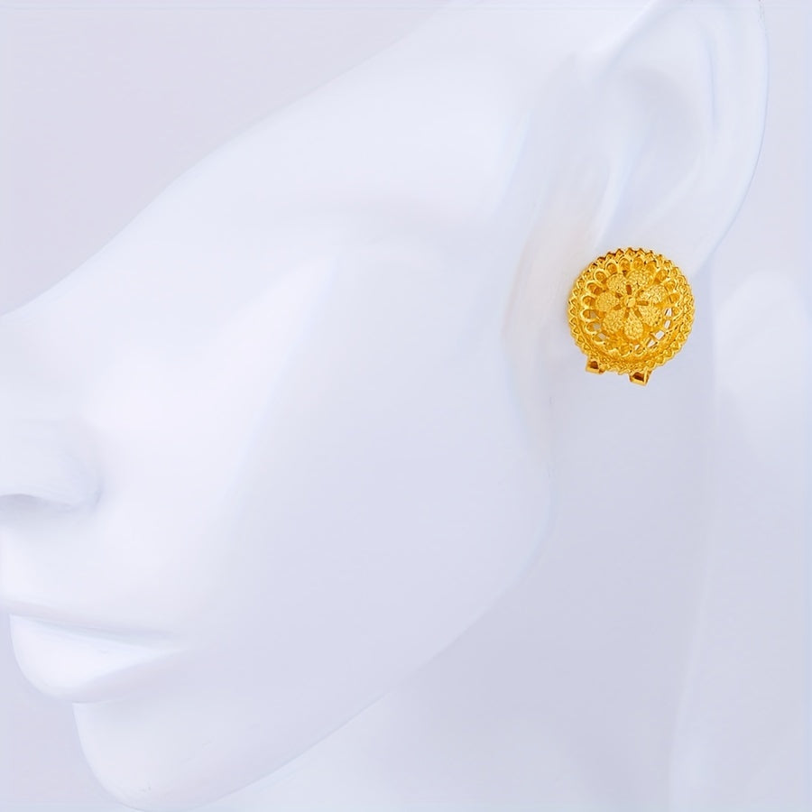 4-Piece Middle Eastern Style Jewelry Set Gold-Tone Alloy Earrings Ring Necklace Pendant Bridal Wedding Daily Wear