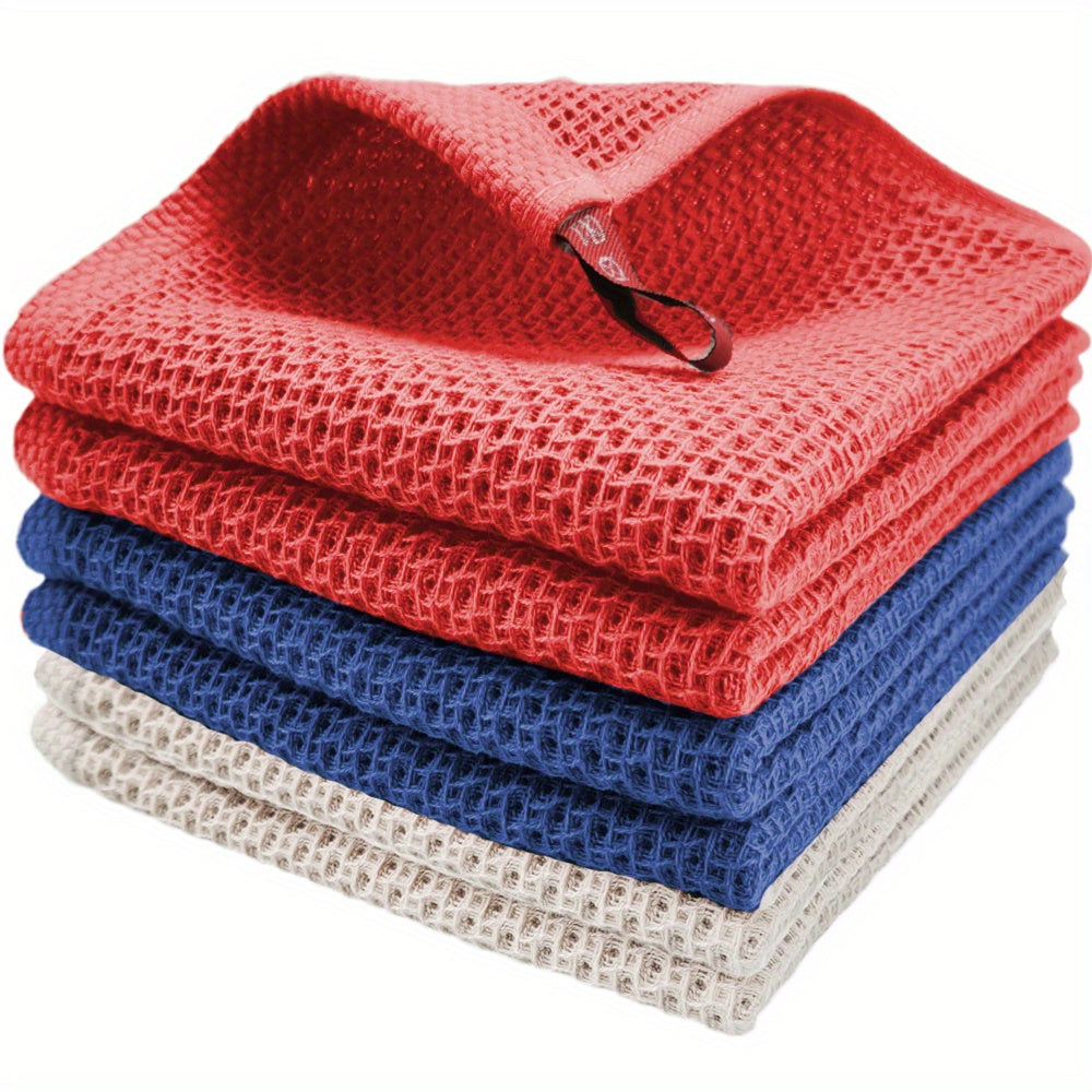 Set of 6 Thickened Absorbent Waffle Grid Dishcloths for Kitchen and Restaurant Use