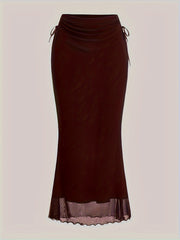 Women's High Waist Lettuce Trim Skirt with Side Tie for Spring and Fall